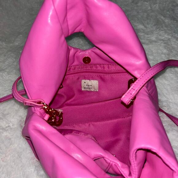 Barbie Pink Faux Leather Hobo Mini Bag Detachable Strap Two Way Crossbody Preppy - Picture 3 of 8